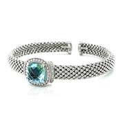 Bids.com Popcorn Texture Cuff Bangle with Blue Topaz and Diamonds in Sterling Silver Bracelets