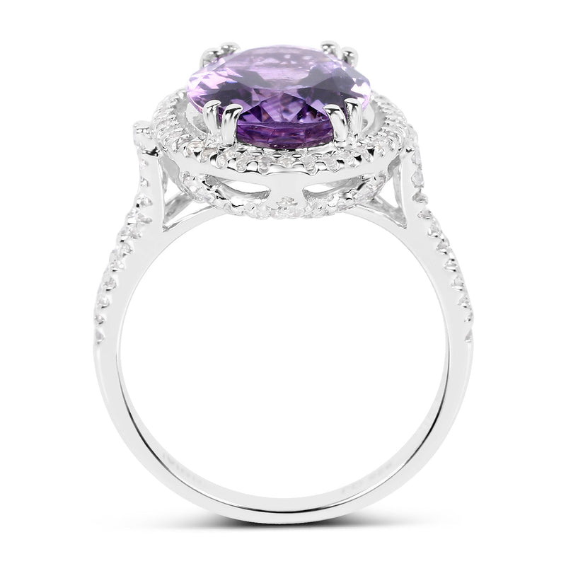 Bids.com 5.55 Carat Genuine Amethyst & White Topaz .925 Sterling Silver Ring Rings