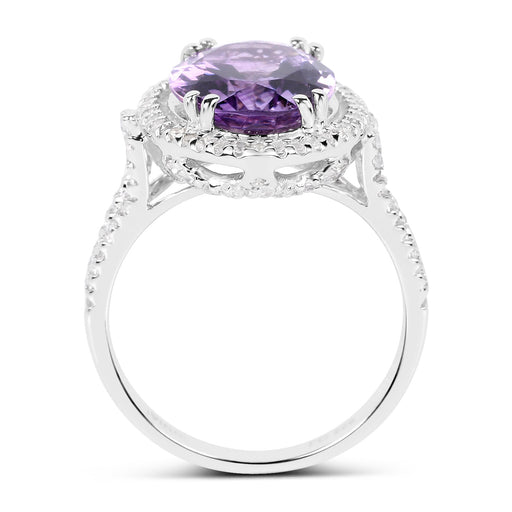 Bids.com 5.55 Carat Genuine Amethyst & White Topaz .925 Sterling Silver Ring Rings