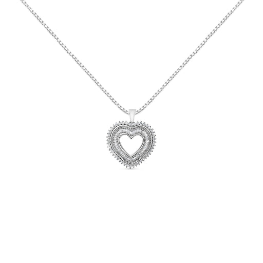 Bids.com .925 Sterling Silver 1.0 Ctw Diamond Shadow Open Heart Halo 18" Pendant Necklace (I-J Color, I1-I2 Clarity) Necklaces