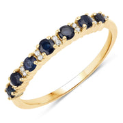 Bids.com 0.43 Carat Genuine Blue Sapphire and White Diamond 14K Yellow Gold Ring Rings