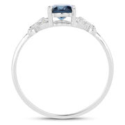 Bids.com 0.93 Carat Genuine London Blue Topaz and White Diamond 14K White Gold Ring Rings