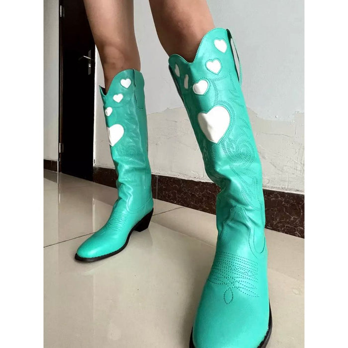 Retro Cowboy Heart Shape Sewing Western Boots For Women