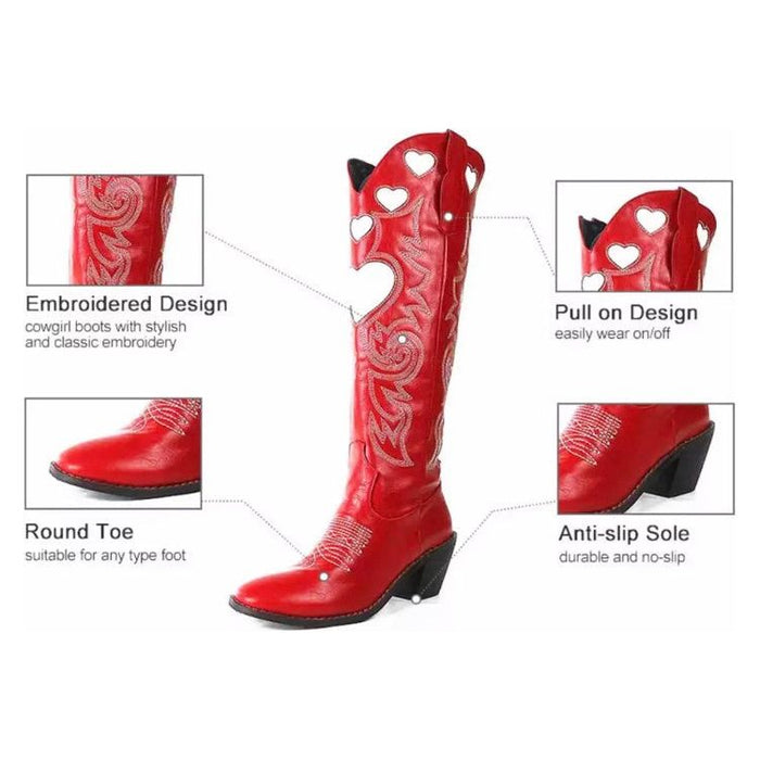 Retro Cowboy Heart Shape Sewing Western Boots For Women