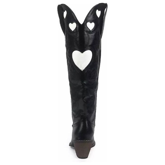 Retro Cowboy Heart Shape Sewing Western Boots For Women