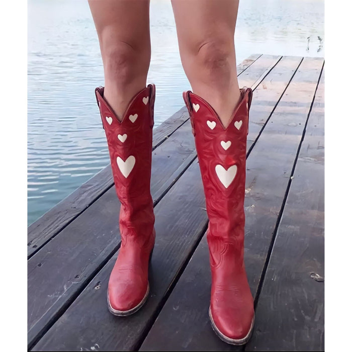 Retro Cowboy Heart Shape Sewing Western Boots For Women