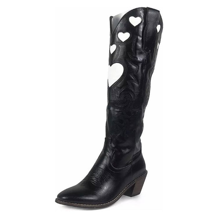 Retro Cowboy Heart Shape Sewing Western Boots For Women