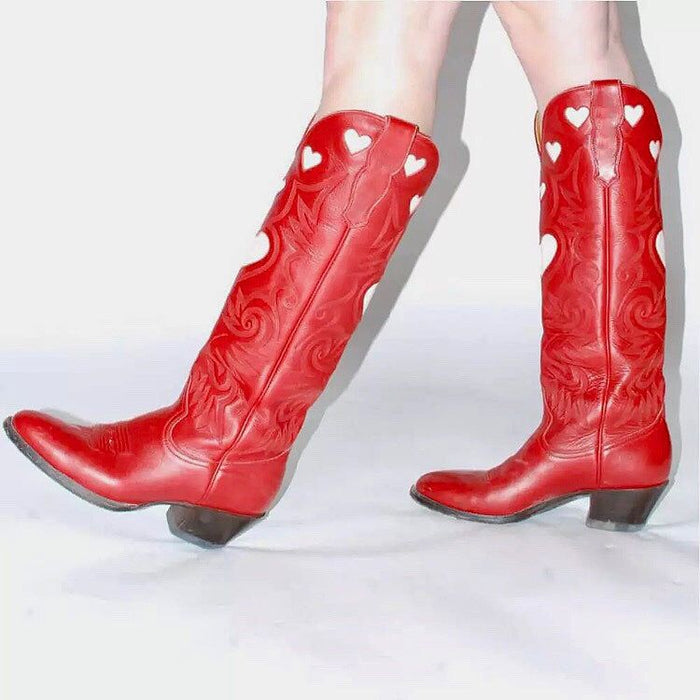 Retro Cowboy Heart Shape Sewing Western Boots For Women