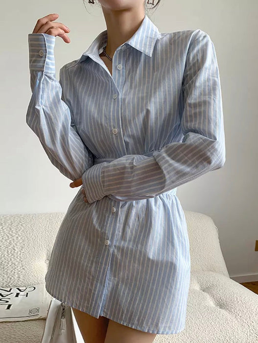 Fashionella Striped Colorblock Cut Out Mini Shirt Dress