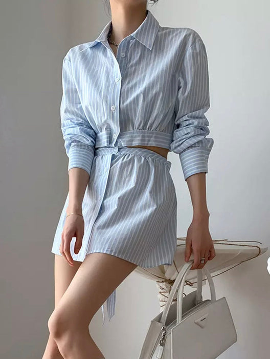 Fashionella Striped Colorblock Cut Out Mini Shirt Dress