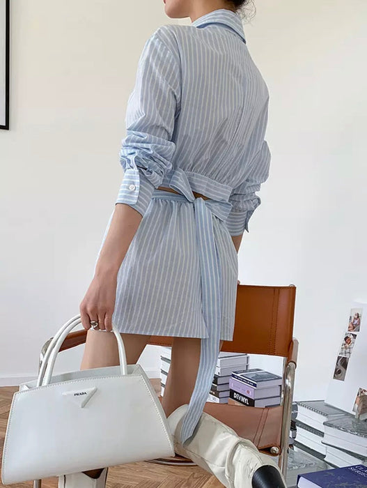 Fashionella Striped Colorblock Cut Out Mini Shirt Dress