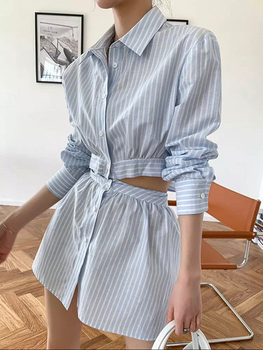 Fashionella Striped Colorblock Cut Out Mini Shirt Dress