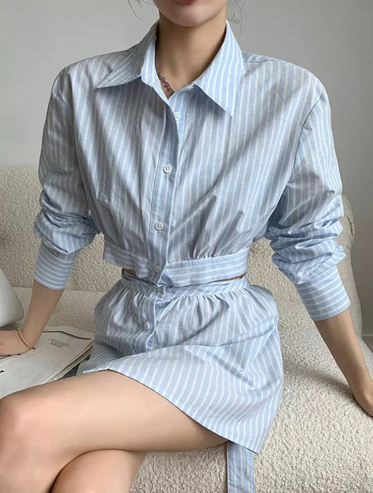 Fashionella Striped Colorblock Cut Out Mini Shirt Dress