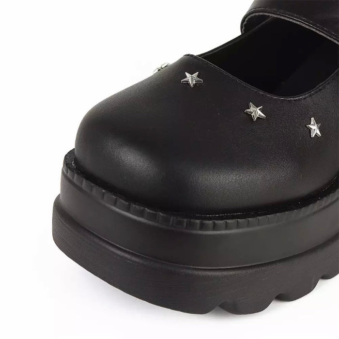 Fashionella Wednesday Addams Chunky Platform Gothic Mary Jane Shoes For Women