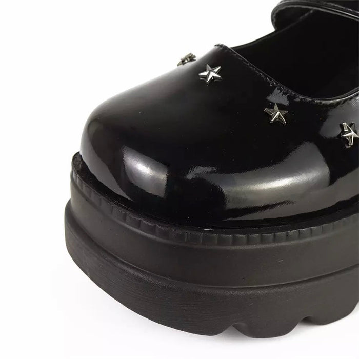 Fashionella Wednesday Addams Chunky Platform Gothic Mary Jane Shoes For Women