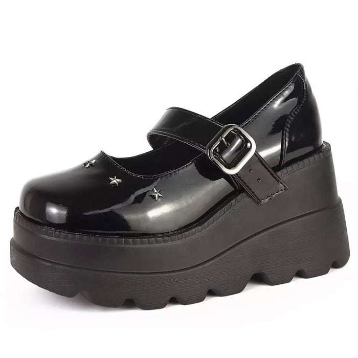 Fashionella Wednesday Addams Chunky Platform Gothic Mary Jane Shoes For Women