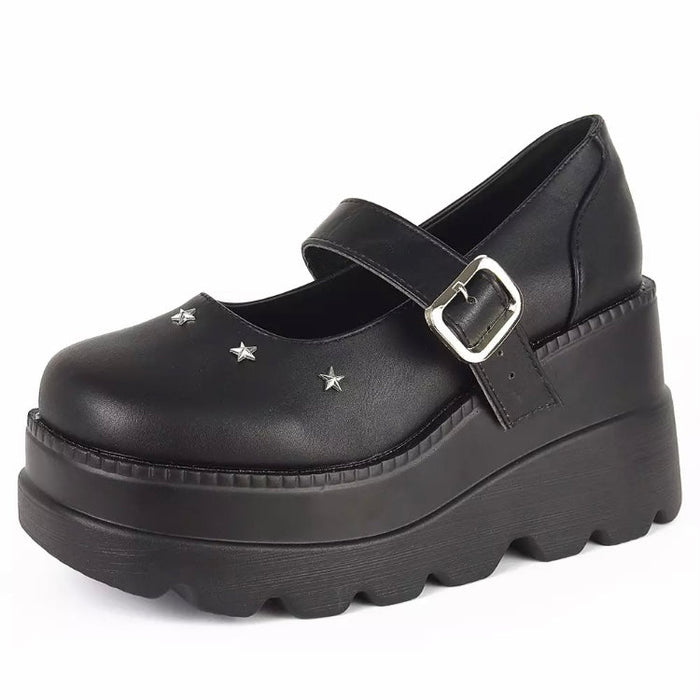 Fashionella Wednesday Addams Chunky Platform Gothic Mary Jane Shoes For Women