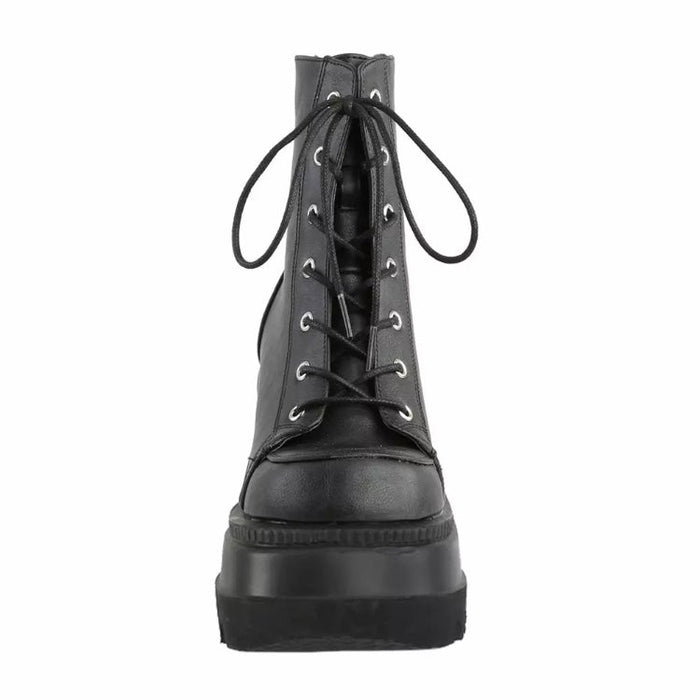 Fashionella Wednesday Addams Gothic Chunky Platform Punk Boots For Women