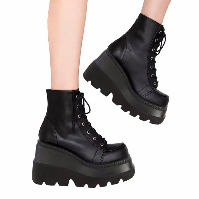 Fashionella Wednesday Addams Gothic Chunky Platform Punk Boots For Women