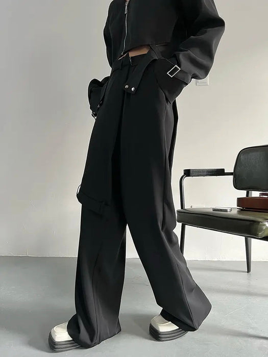 Fashionella Wide Leg Pants Crop Jacket 2 Piece Women's Outfit Set