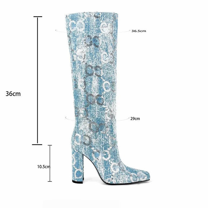 Fashionella Women's Knee-High Denim Boots