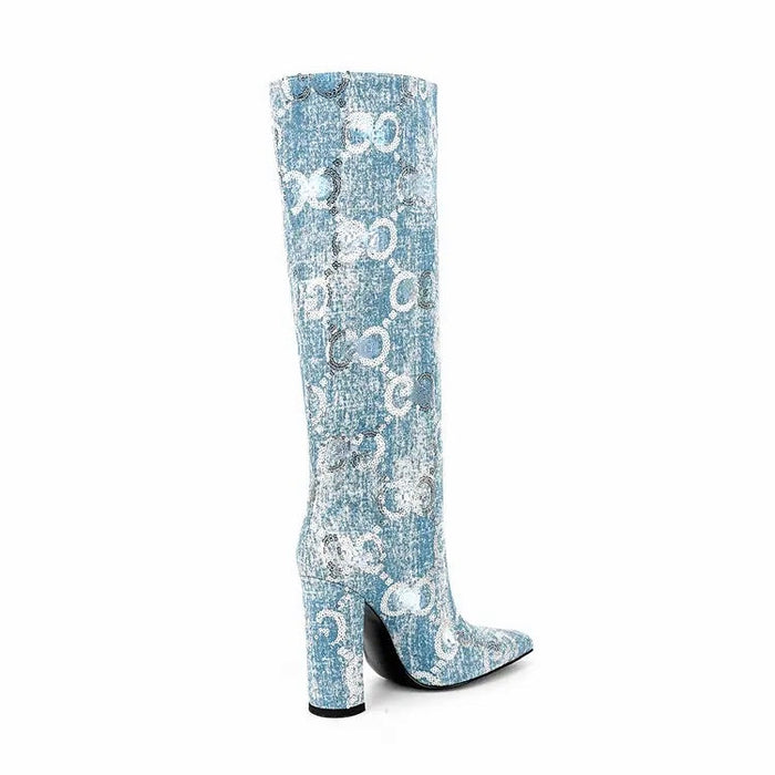 Fashionella Women's Knee-High Denim Boots