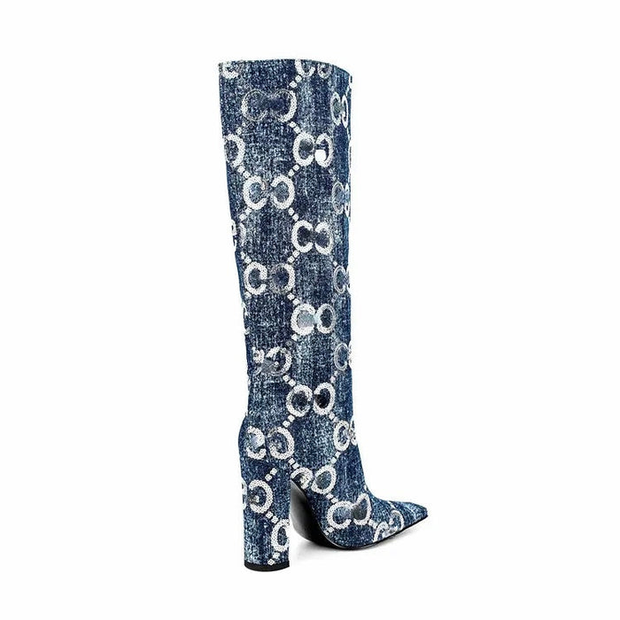 Fashionella Women's Knee-High Denim Boots