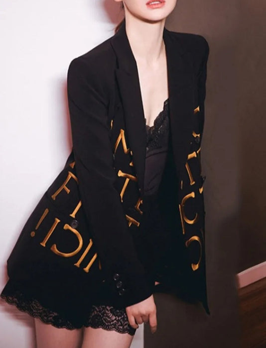 Fashionella stylish elegant letter embosses luxury women blazer jacket