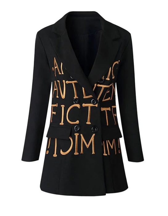 Fashionella stylish elegant letter embosses luxury women blazer jacket