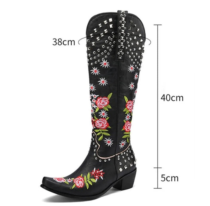 Fashionella Women Vintage Style Embossed Western Cowboy Boots