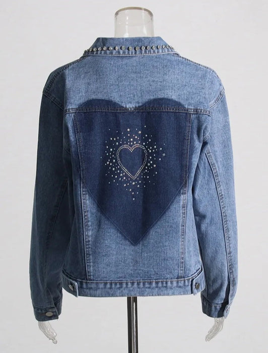 Fashionella Diamonds Hollow Out Long Sleeve Women Denim Jacket