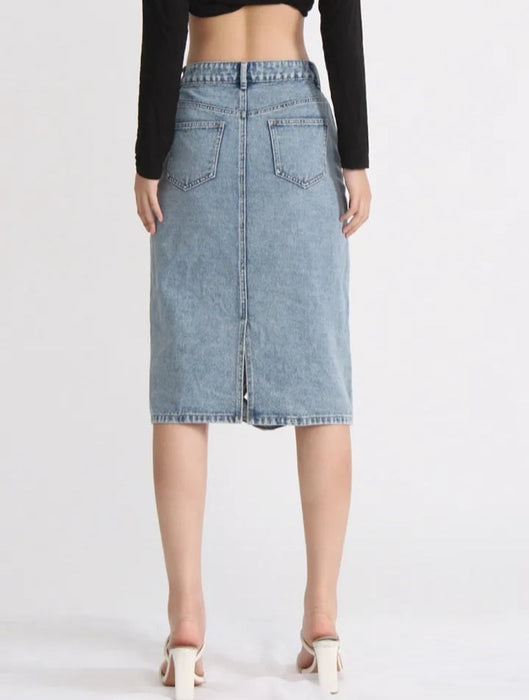 Fashionella Hollow Out High Waist Minimalist A Line Denim Skirt