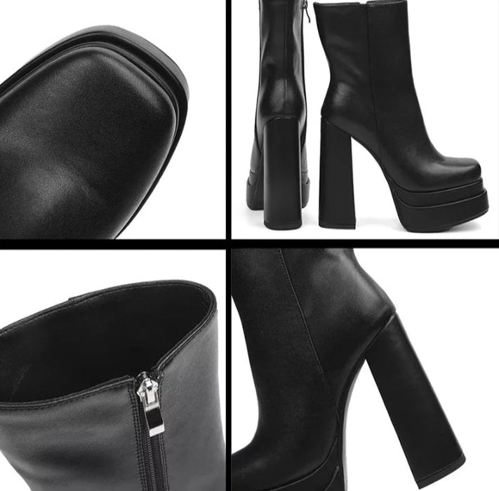 Fashionella Platform High Chunky Heel Women Ankle Gogo Boots