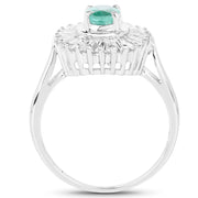 Bids.com 2.16 Carat Genuine Zambian Emerald and White Topaz .925 Sterling Silver Ring Rings