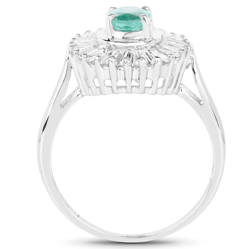 Bids.com 2.16 Carat Genuine Zambian Emerald and White Topaz .925 Sterling Silver Ring Rings