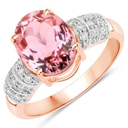 Bids.com 3.11 Carat Genuine Pink Tourmaline and White Diamond 14K Rose Gold Ring Rings