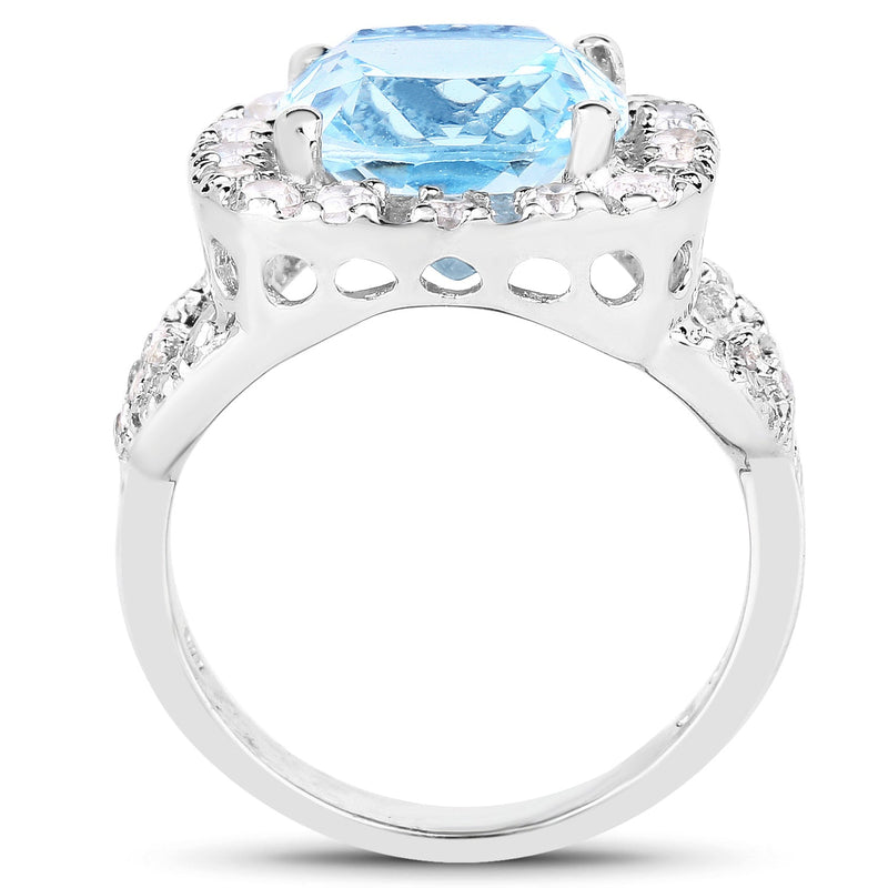 Bids.com 5.17 Carat Genuine Blue Topaz and White Topaz .925 Sterling Silver Ring Rings