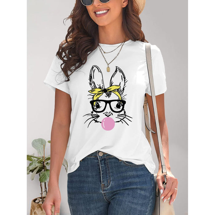 Rabbit Graphic Round Neck Short Sleeve T-Shirt