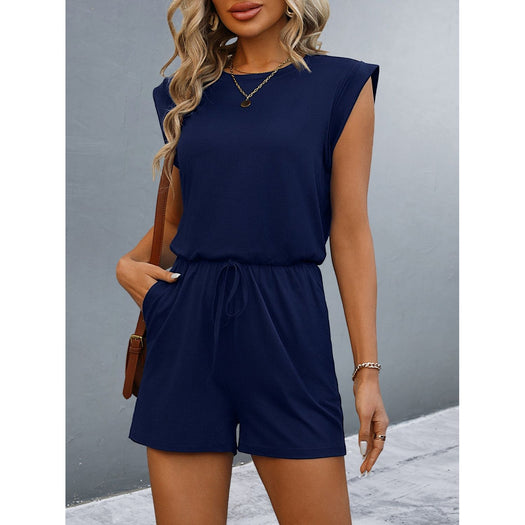 Round Neck Cap Sleeve Romper