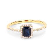 Bids.com 0.60 Carat Genuine Blue Sapphire and White Diamond 14K Yellow Gold Ring Rings