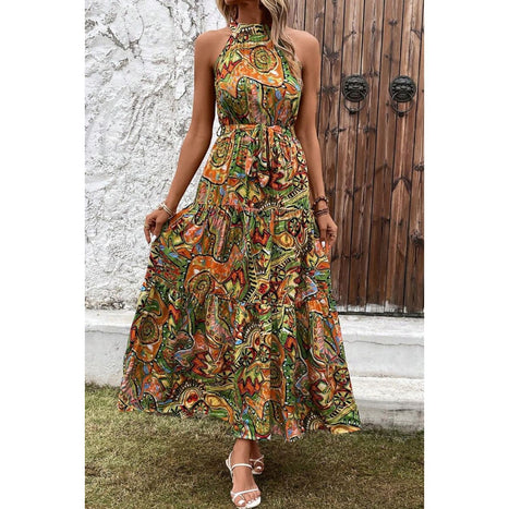 Tied Slit Floral Sleeveless Dress