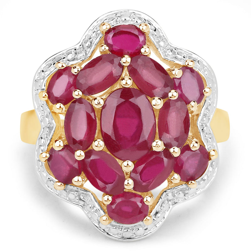 Bids.com 14K Yellow Gold Plated 4.18 Carat Genuine Glass Filled Ruby .925 Sterling Silver Ring Rings
