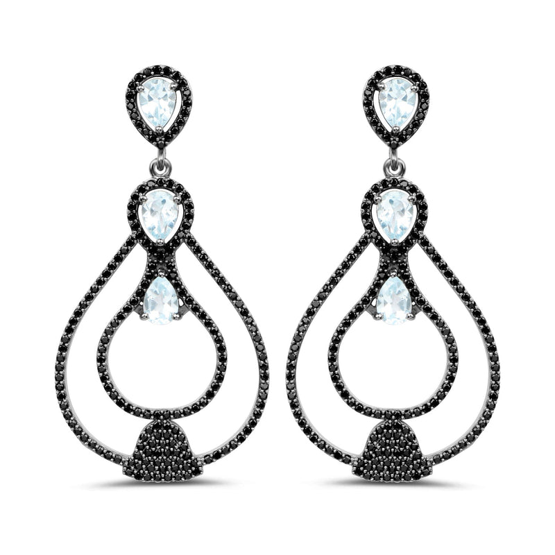 Bids.com 8.81 Carat Genuine Blue Topaz and Black Spinel .925 Sterling Silver Earrings Earrings