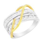 Bids.com 10K White and Yellow Gold 1 1/10 cttw Channel-Set Diamond Bypass Band Ring (J Color, I3 Clarity) - Size 7 Rings