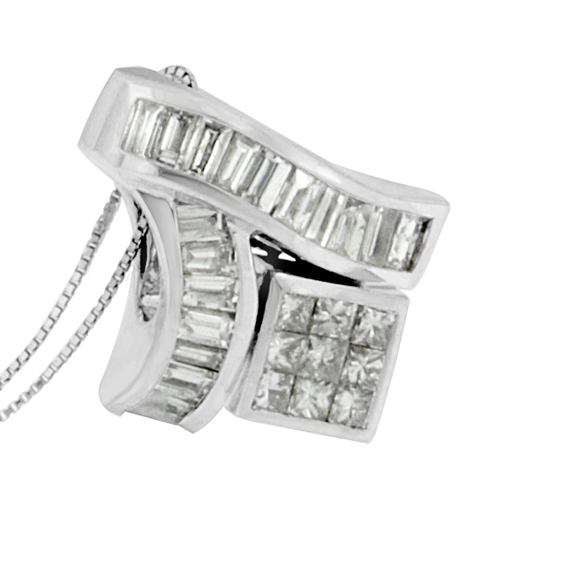 Bids.com 14K White Gold 1 7/8 cttw Princess and Baguette Cut Mixed Geometry Diamond Pendant Necklace (G-H, SI1-SI2) Necklaces