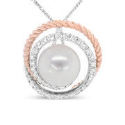 Bids.com 14K Rose and White Gold 3/8 Cttw Pave Diamond and 9mm Round Pearl Spiral Openwork 18" Pendant Necklace- (H-I Color, VS1-VS2 Clarity) Necklaces
