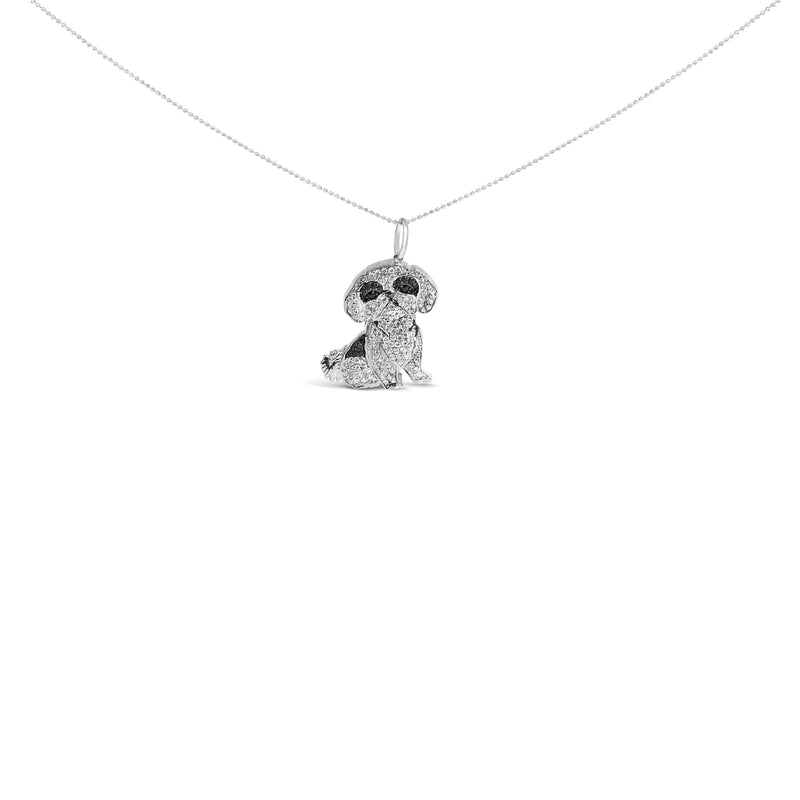 Bids.com .925 Sterling Silver 1 1/4 Cttw Diamond Shih Tzu Dog Pendant Necklace 18 inch (Black and I-J Color, I2-I3 Clarity) Necklaces