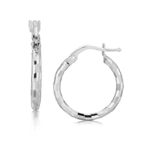 Bids.com Sterling Silver Rhodium Plated Diamond Cut Small Hoop Earrings (15mm) Earrings