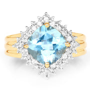 Bids.com 14K Yellow Gold Plated 4.33 Carat Genuine Swiss Blue Topaz and White Topaz .925 Sterling Silver Ring Rings