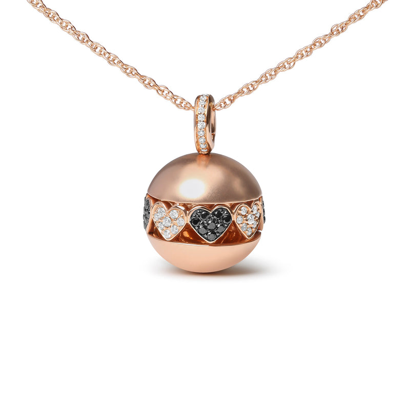 Bids.com 18K Rose Gold 3/8 Cttw Black and White Diamond Ball with Filigree Heart and Cluster Design 18" Pendant Necklace (Black and G-H Color, SI1-SI2 Clarity) Necklaces